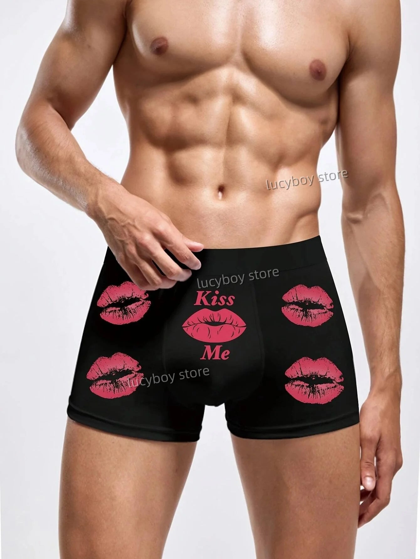Mens Polyester Boxer Shorts KISS ME Print