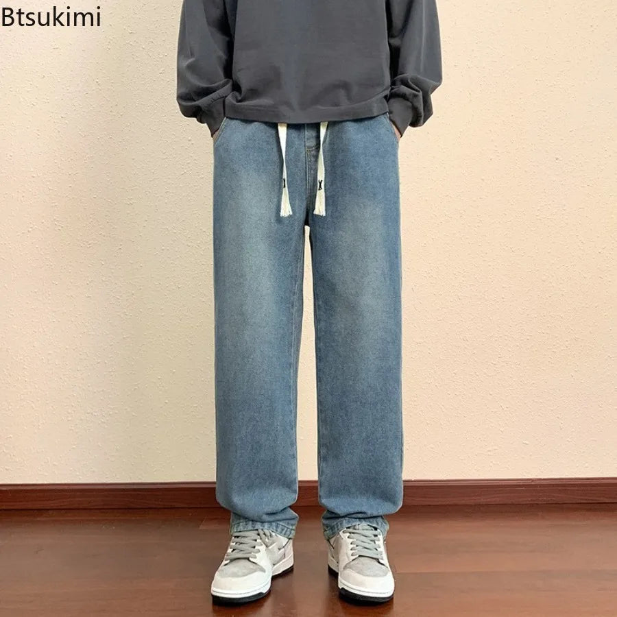 Men's Loose Fit Straight Leg Jeans in Blue Black Grey