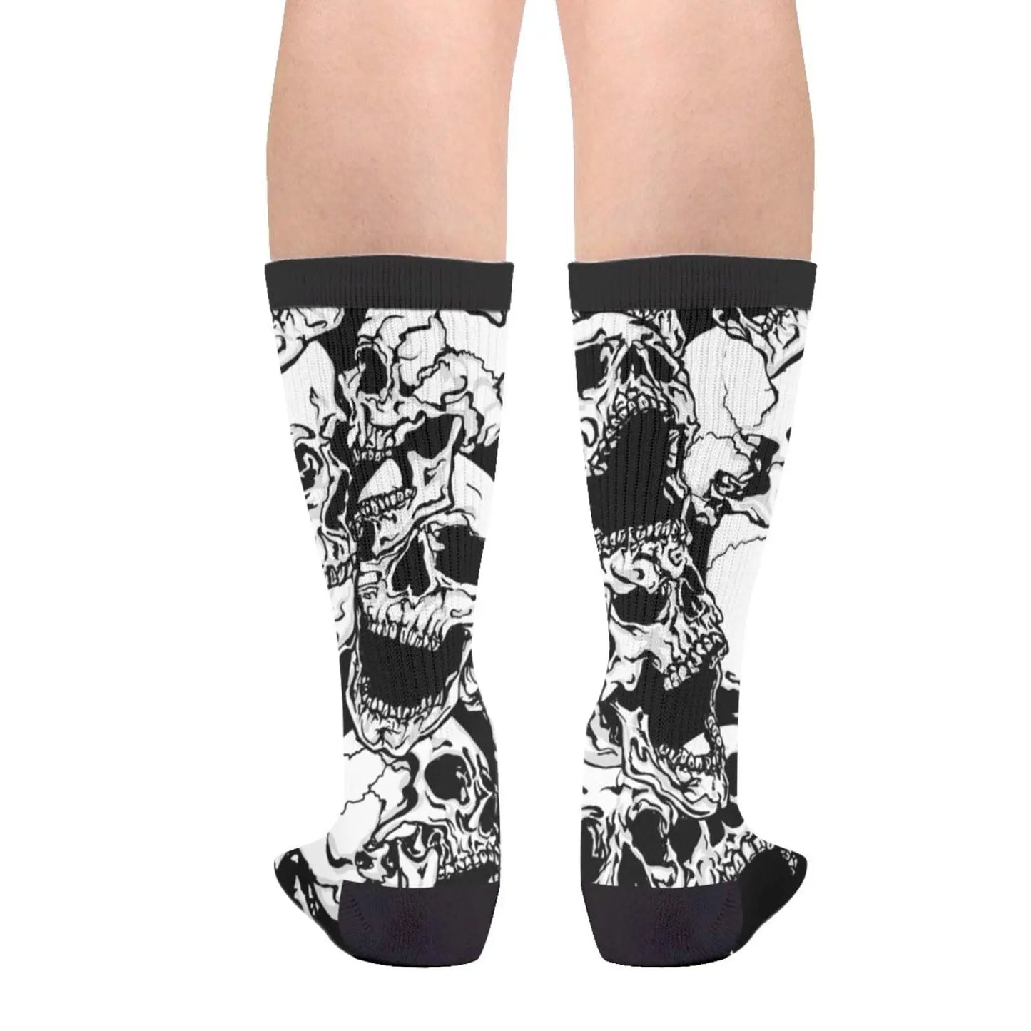 Black And White Skulls Casual Funny Funky Novelty Fashion Socks For Men Women Print