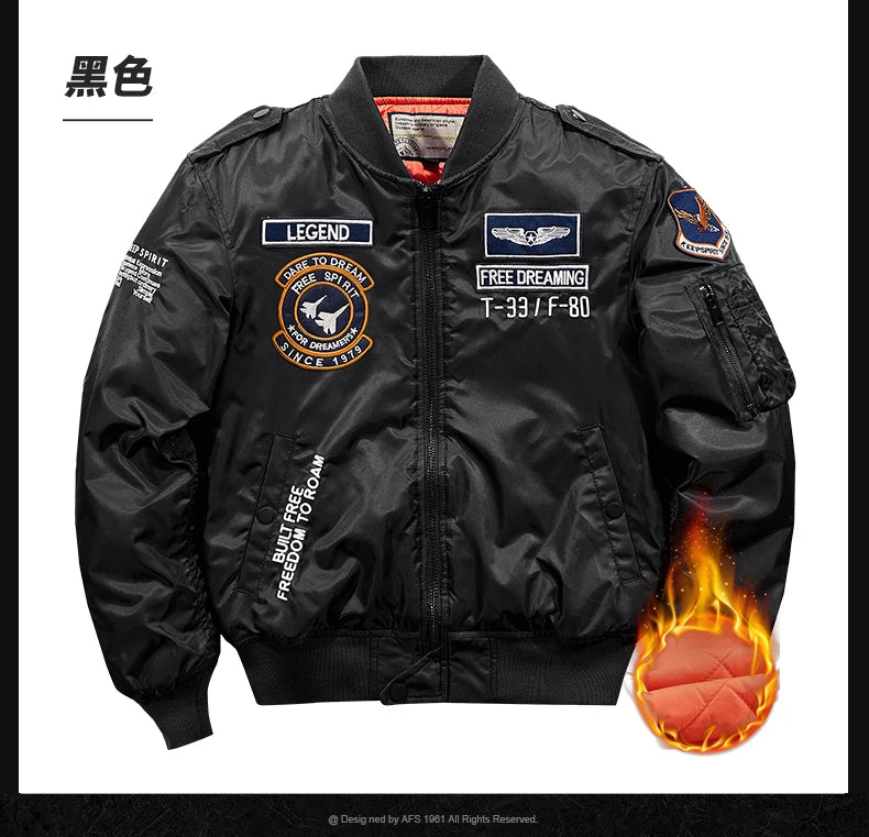 Bomber Jacket Men Thick Warm Jacket Men Military Aviator Pilot Coat