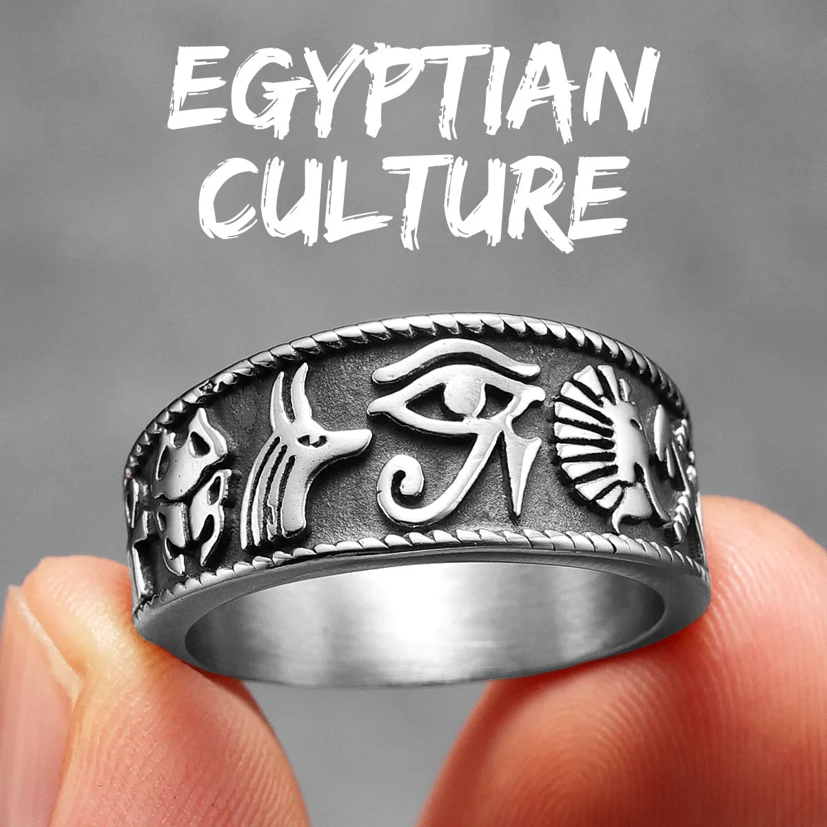 Egypt Pharaoh Eye of Horus Totem Men Rings Stainless Steel Retro Punk Rock Women Jewelry Fashion Accessories Gift Wholesale