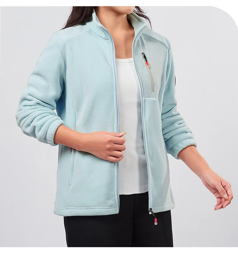 Unisex Outdoor Fleece Jacket Men  Warm Slim-Fit  Zip-Up Front Solid Color Jacket