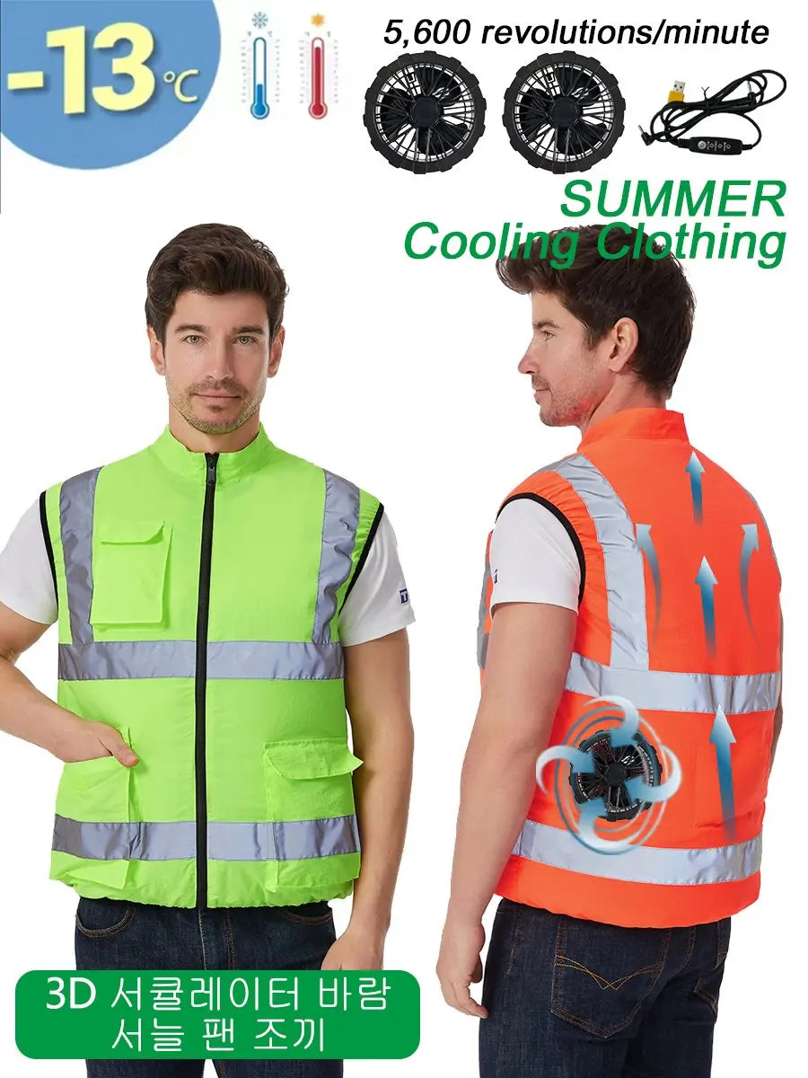 Cooling Vest USB Fan Waistcoat Reflective Polyester Workwear