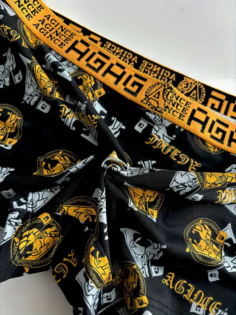 Men's Boxer Shorts Black Gold Print 4pcs Set