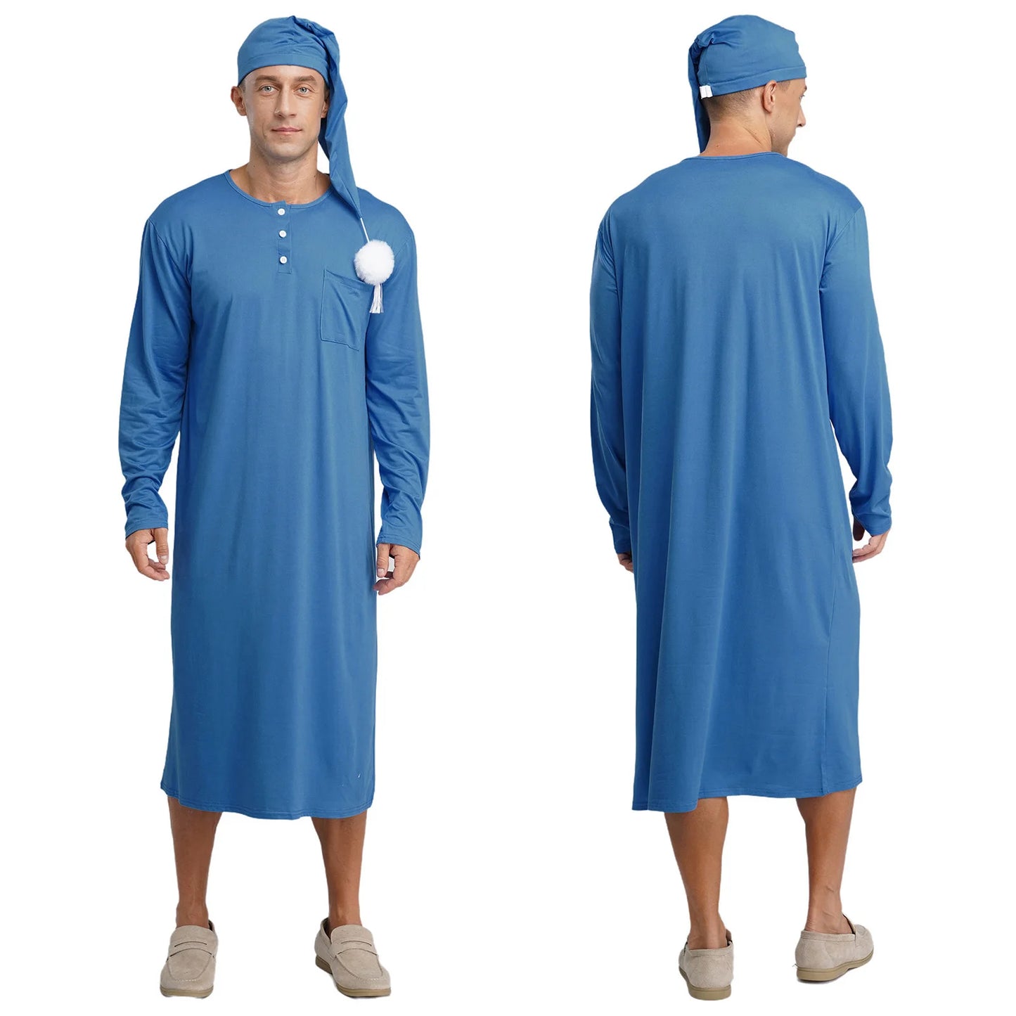 Men's Long Sleeve Sleep Robe with Hat