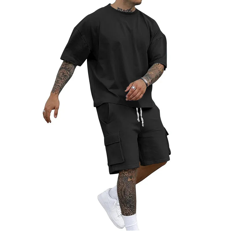 Men's Summer T-Shirt and Utility Shorts Set