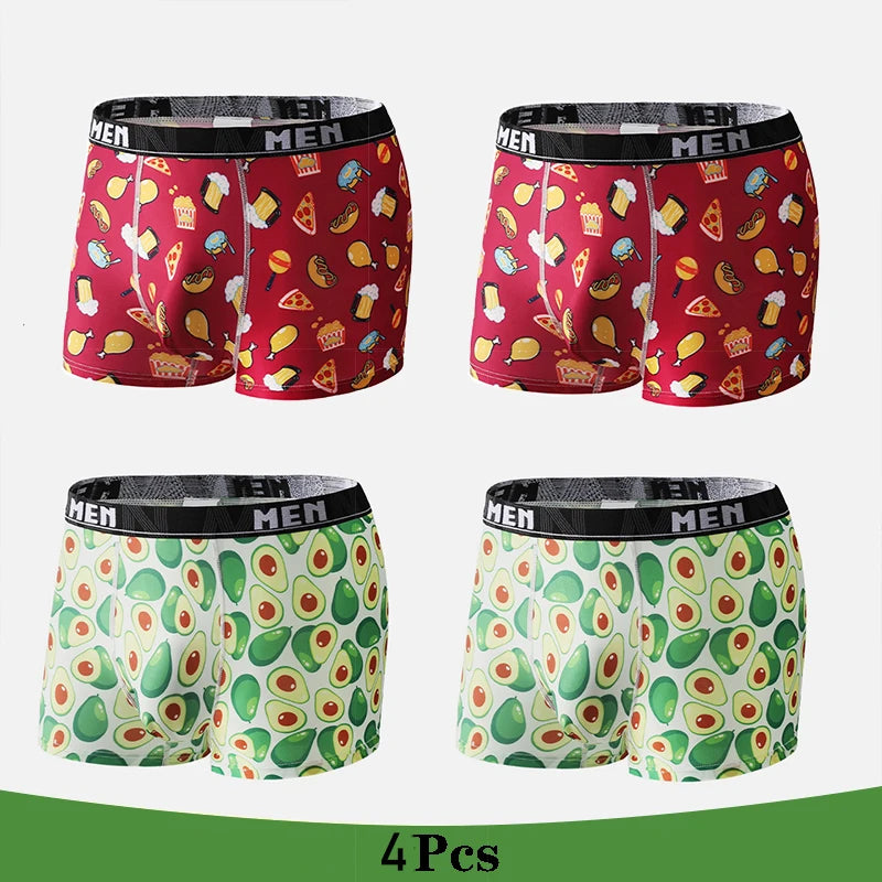 Men's Boxer Shorts 4Pcs Polyester Printed Underwear
