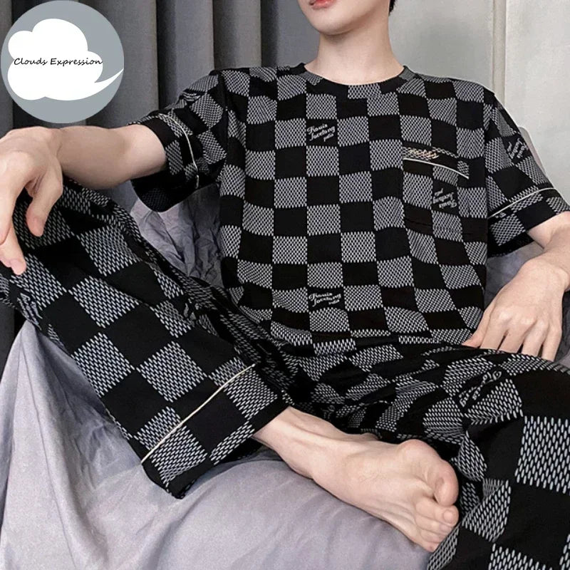 Summer Knitted Mens Casual Pyjamas Set