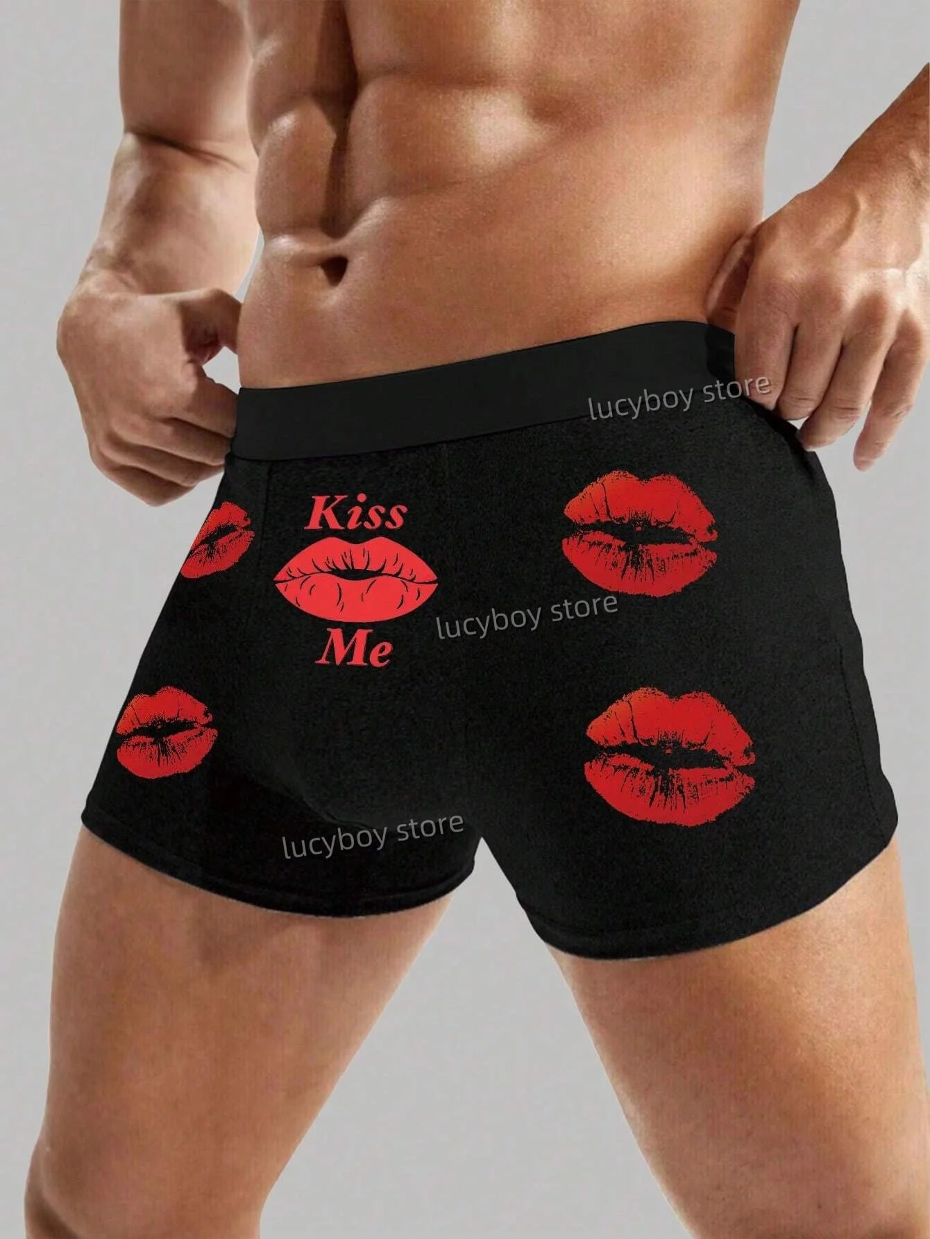 Mens Polyester Boxer Shorts KISS ME Print