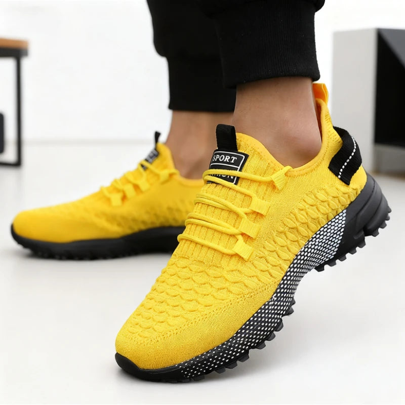 Men's Yellow Knit Sport Sneakers Lightweight Mesh Casual Shoes