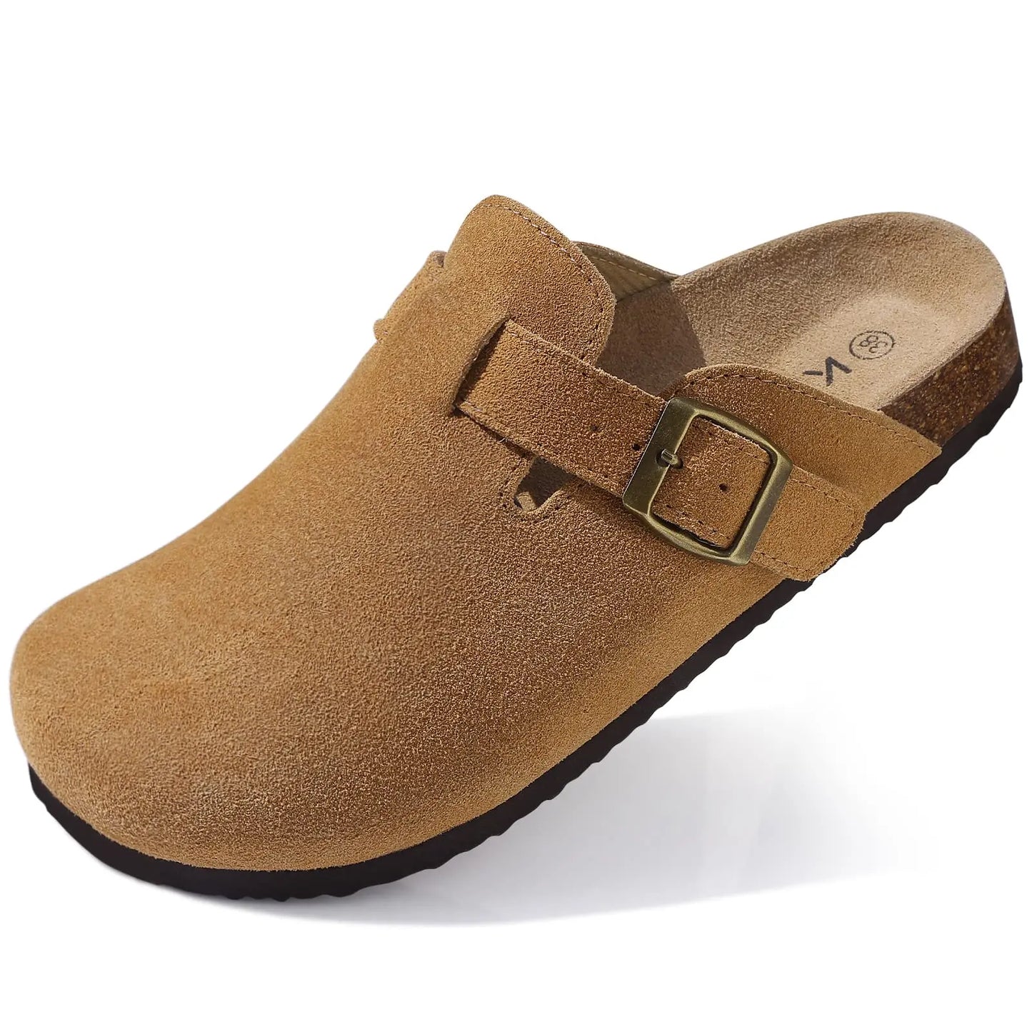 Asgard Women Cow Suede Clogs with Cork Sole and Buckle