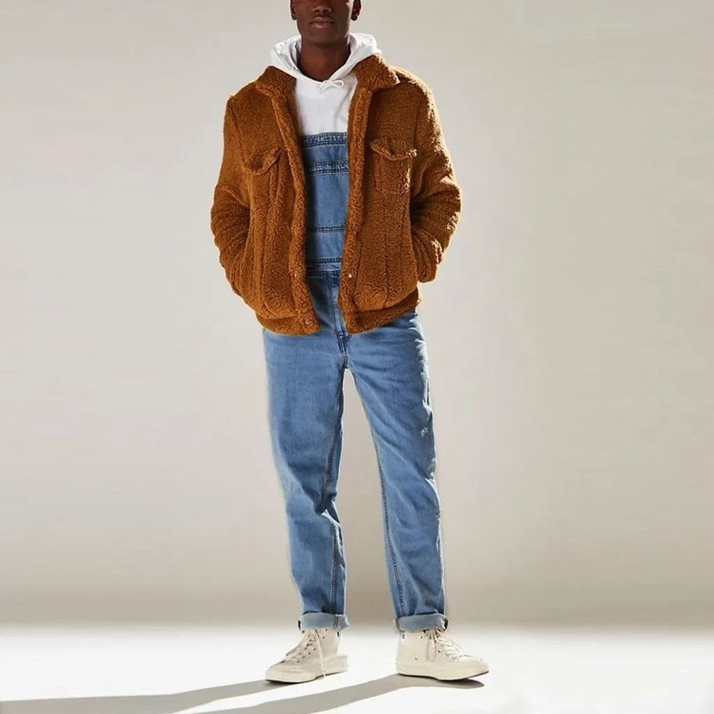 Men's Baggy Denim Pocket Overall Jumpsuit for Spring and Summer
