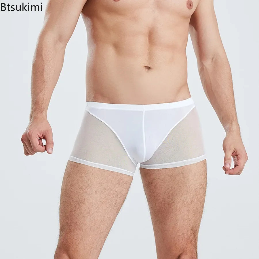 Men's Transparent Breathable Boxer Shorts with U Convex Pouch