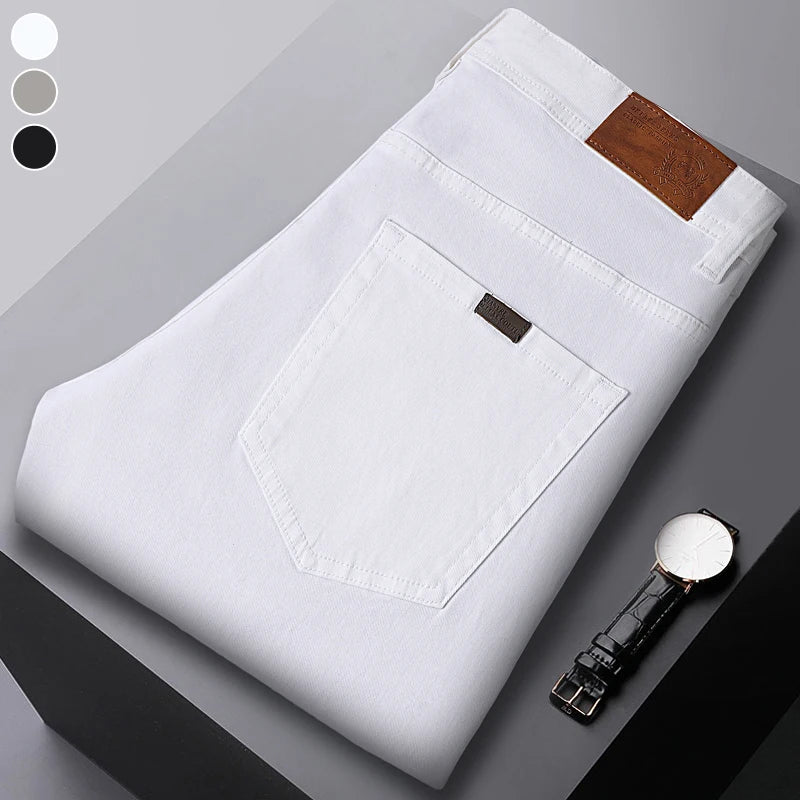 Men's Jeans Fashion Straight Business Casual Stretch Denim Pants Classic Fit Solid Color Comfortable All Season Pants