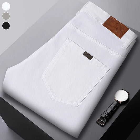 Men's Jeans Fashion Straight Business Casual Stretch Denim Pants Classic Fit Solid Color Comfortable All Season Pants