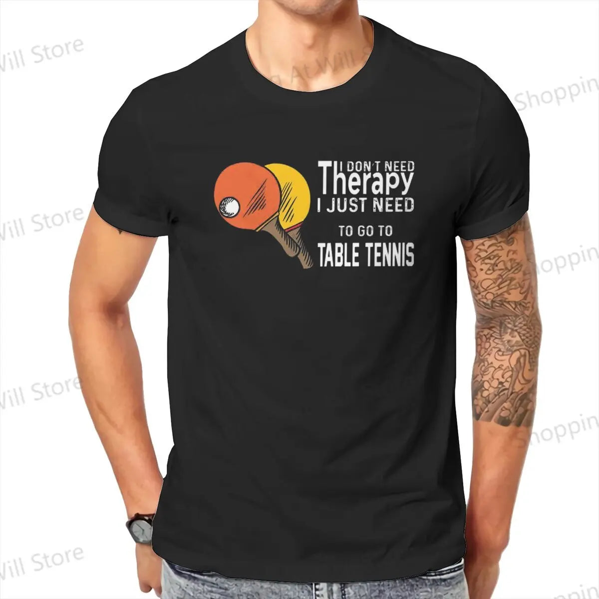 Tops 100% Cotton Leisure Sports  Table Tennis Therapy for Ping Pong Men's and women's T-shirts Ping Pong Tshirt Top