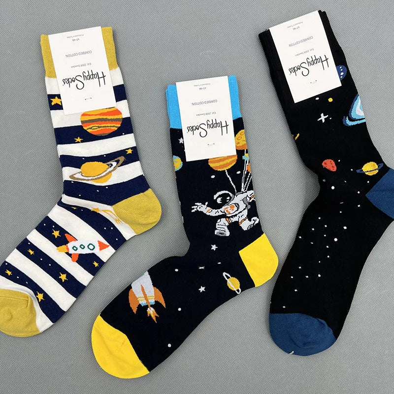 Men's Graphic Print Fun Happy Socks Casual Crew Dress Socks 41-46