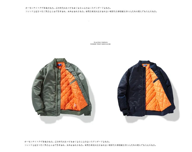 Bomber Jacket Men Women Solid Pilot Jacket Military Flight Baseball Coat