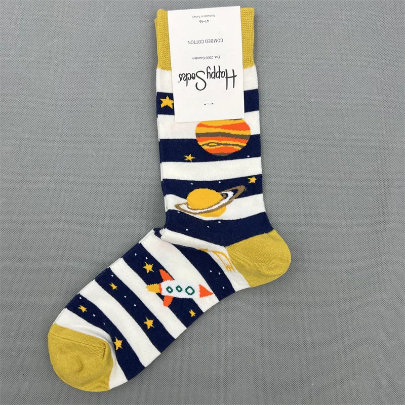 Men's Graphic Print Fun Happy Socks Casual Crew Dress Socks 41-46