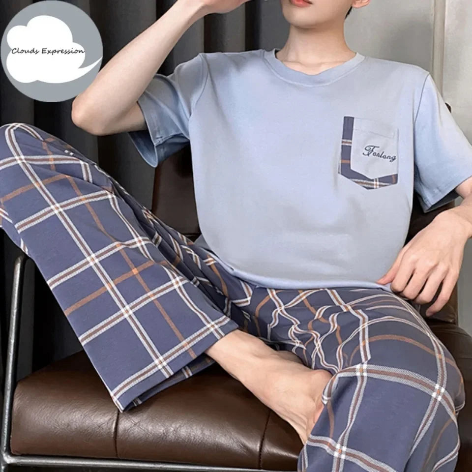 Summer Knitted Mens Casual Pyjamas Set
