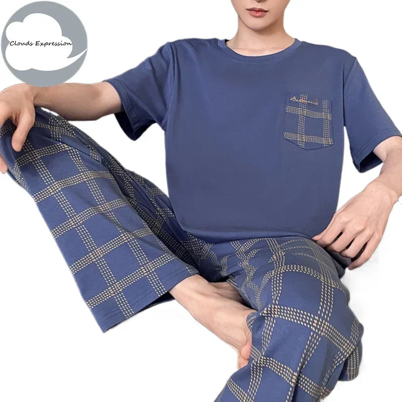 Summer Knitted Mens Casual Pyjamas Set