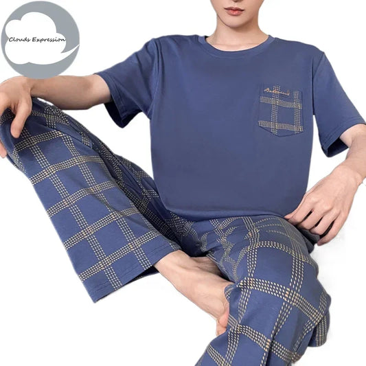 Summer Knitted Mens Casual Pyjamas Set