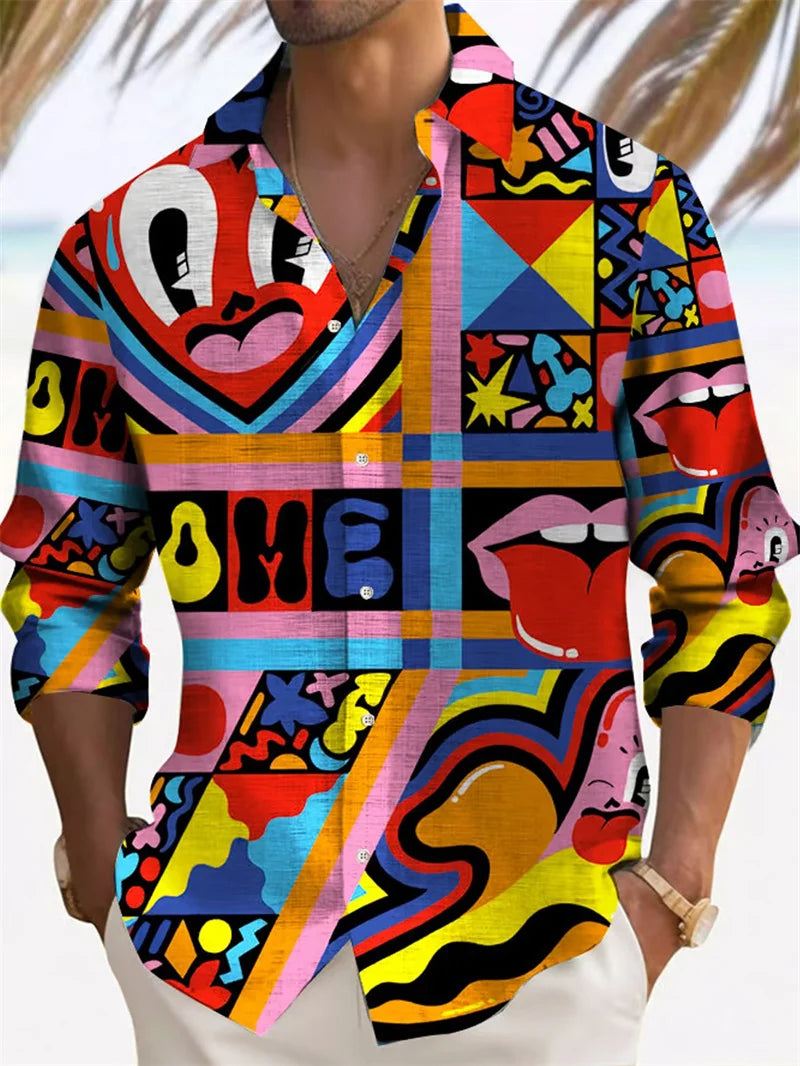 Men's Casual Long Sleeve Printed Shirt