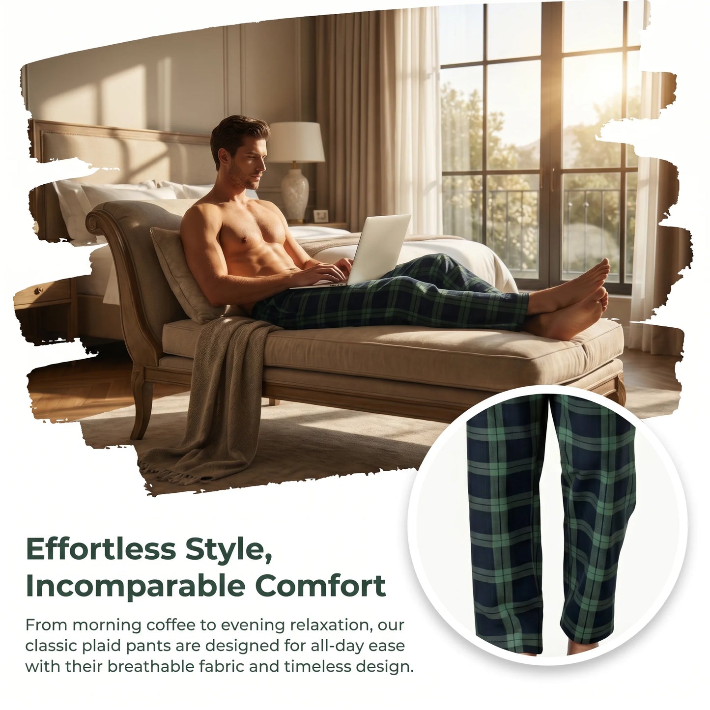 Men's Lightweight Soft Plaid Pajama Pants with Pockets Four Seasons Lounge Sleepwear M-XL Comfortable Sleep Pants