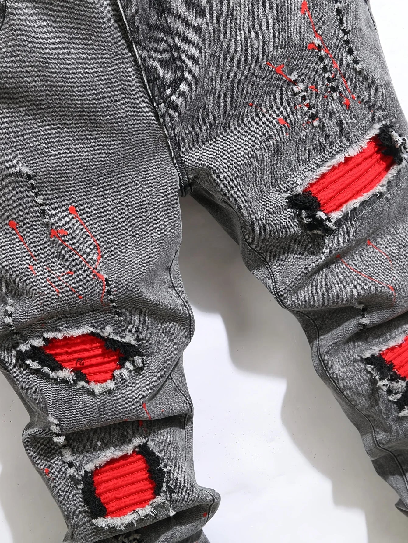 Men's High Stretch Skinny Biker Denim Jeans with Patchwork