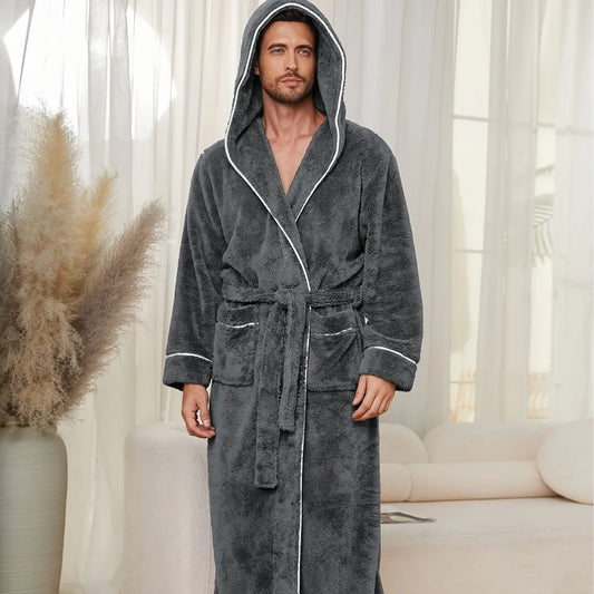 Men's Luxury Flannel Hooded Bathrobe for Couples