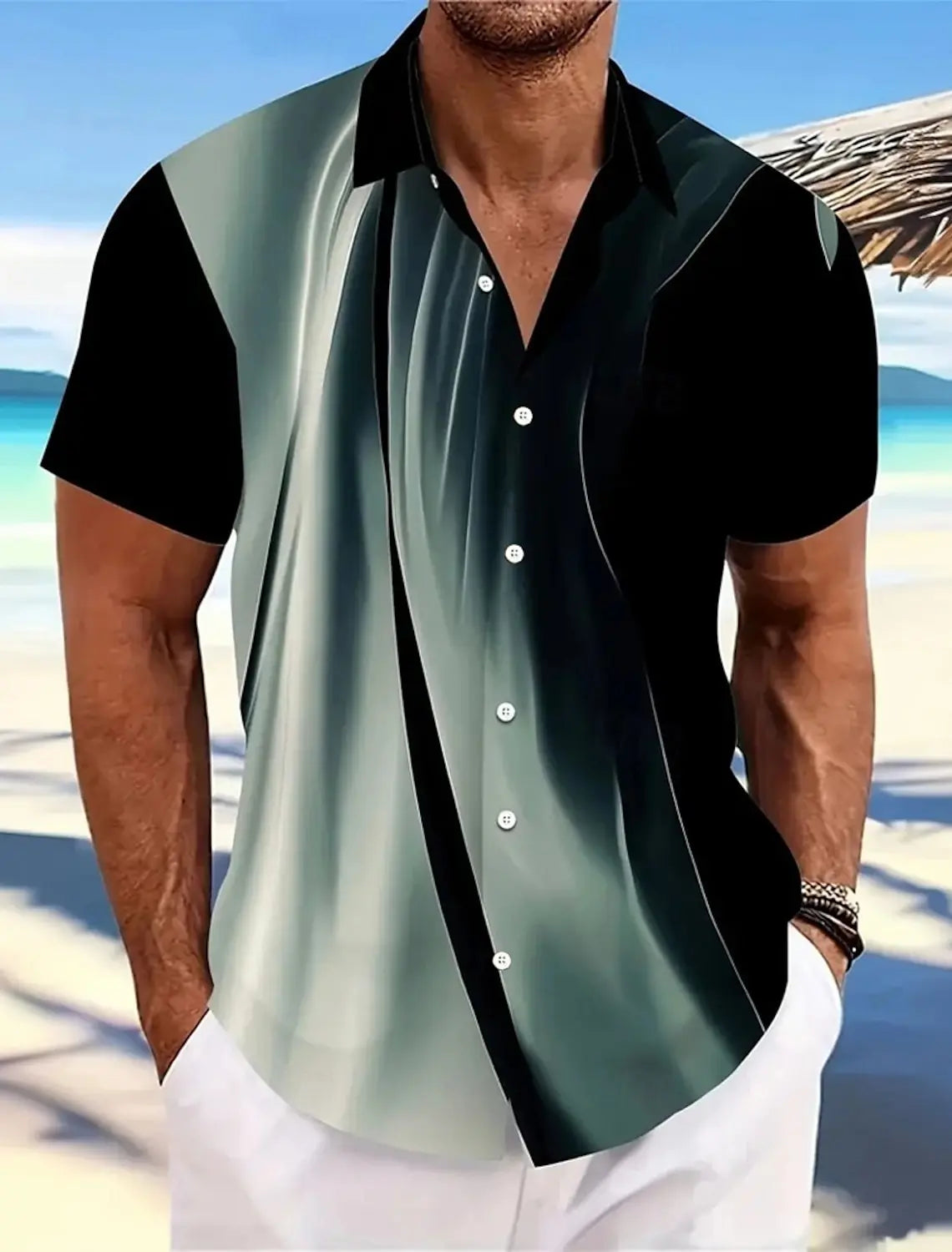 Men's Short Sleeve Geometric Plaid Hawaiian Shirt