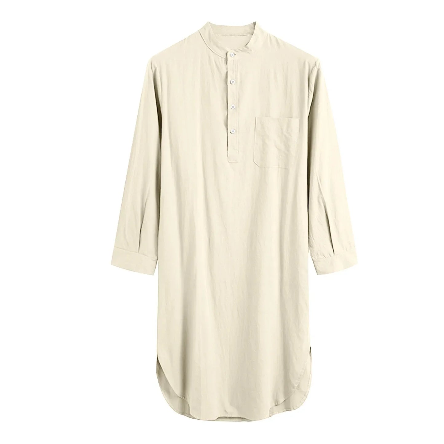 Muslim Fashion Abayas for Men Sleep Robes Solid Cotton Long Sleeve Comfortable Leisure Nightgown Mens Bathrobes Homewear Robes