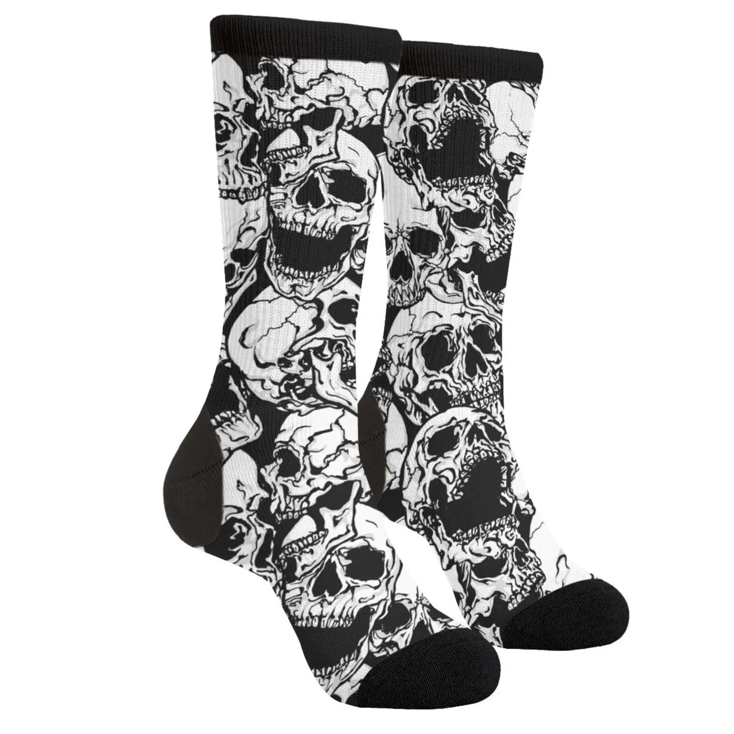 Black And White Skulls Casual Funny Funky Novelty Fashion Socks For Men Women Print