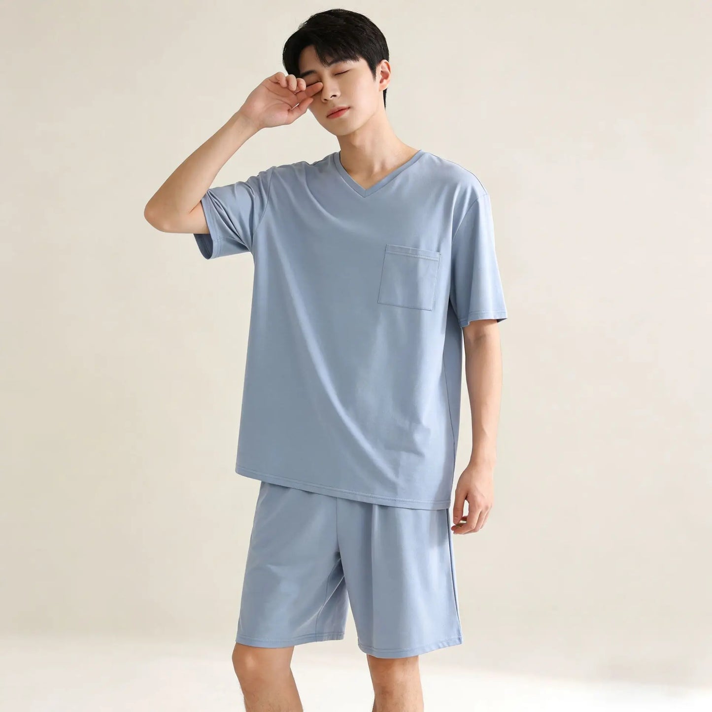  Men's 2026 Cotton Sleepwear Summer Loose Home Clothes New Short Sleeved Shorts Set man pajamas homewear