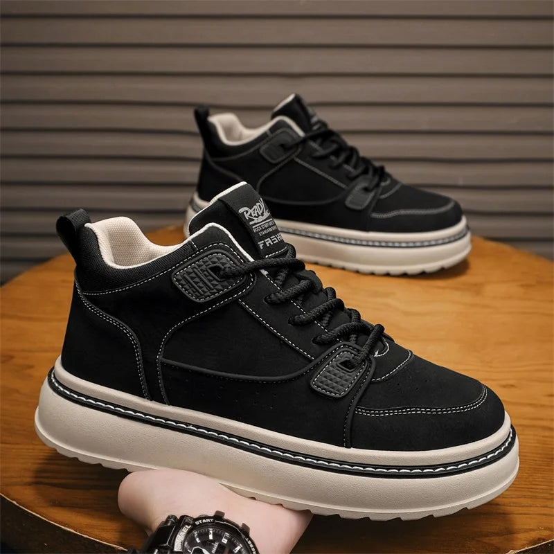 Mens Casual High Top Sneakers with Leather Upper