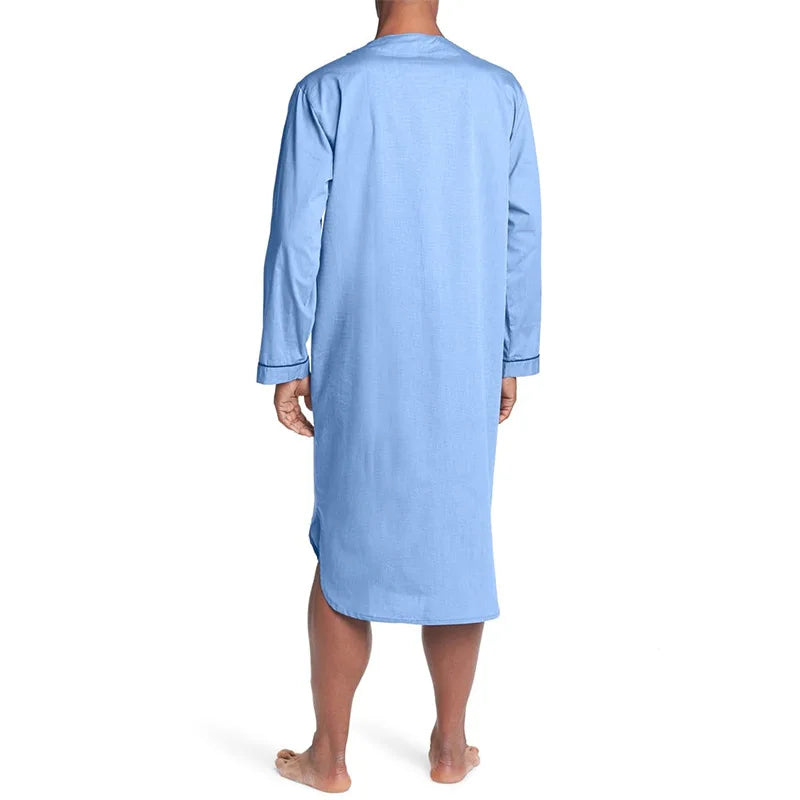 S-3XL New Men's Sleep Tops Cotton Long Sleeve V-neck Loose Pajamas Leisure Nightgown Mens Nightshirts Male Sleepwear Loungewear