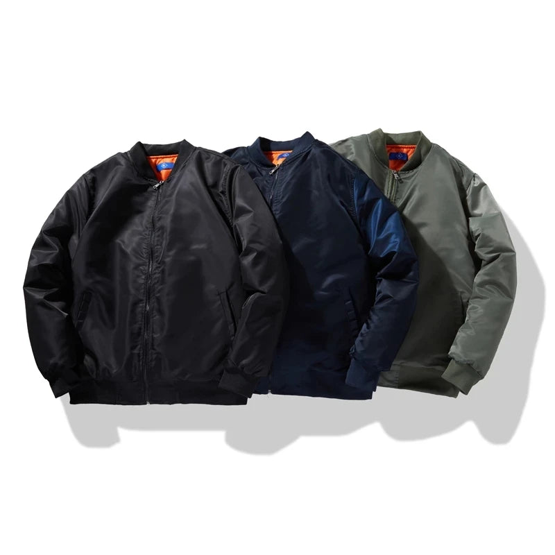 Bomber Jacket Men Women Solid Pilot Jacket Military Flight Baseball Coat