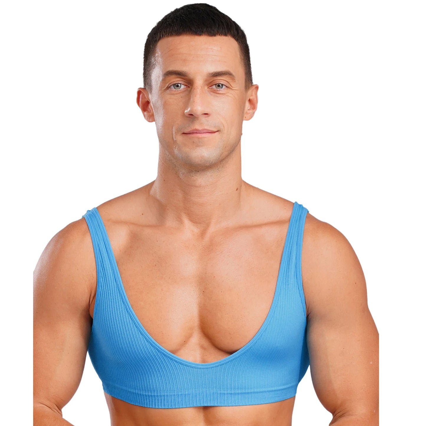 Mens Stretchy Muscle Tanks Top Deep V Neck Clubwear Sleeveless Ribbed Cropped Tops Male Gym Bodybuilding Fitness Sports Bra Vest