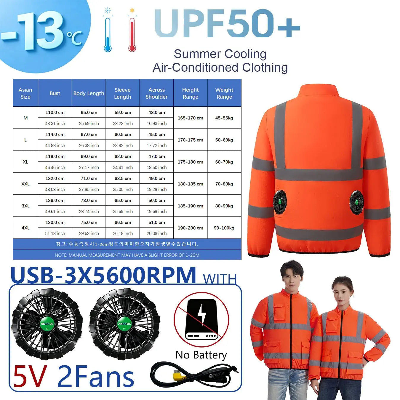 AKOOUS USB 3-Fans Cooling Vest for Men and Women