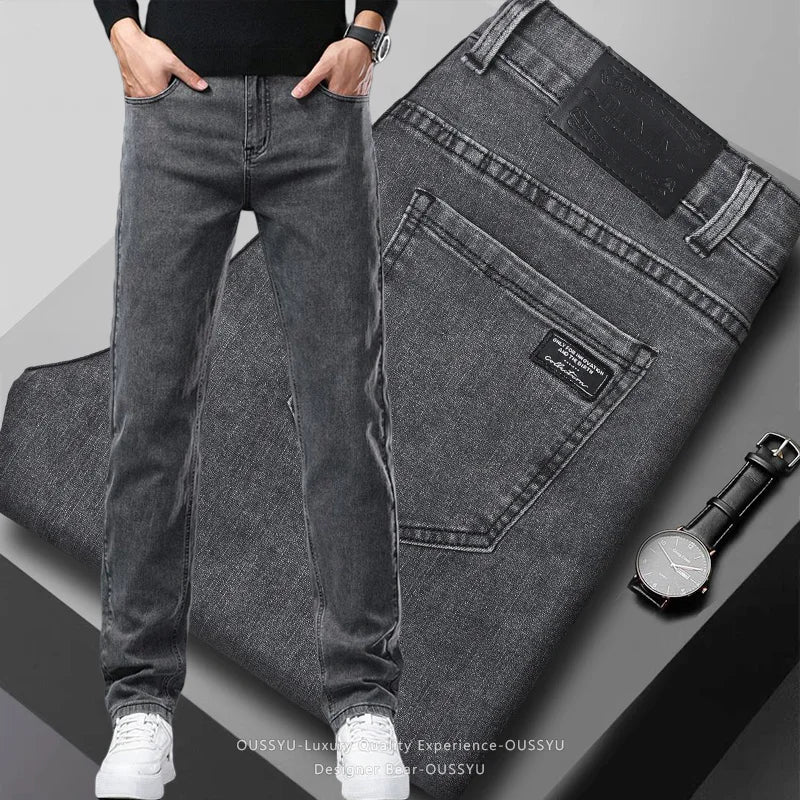 Men's Slim Fit Casual Denim Jeans in Black and Gray