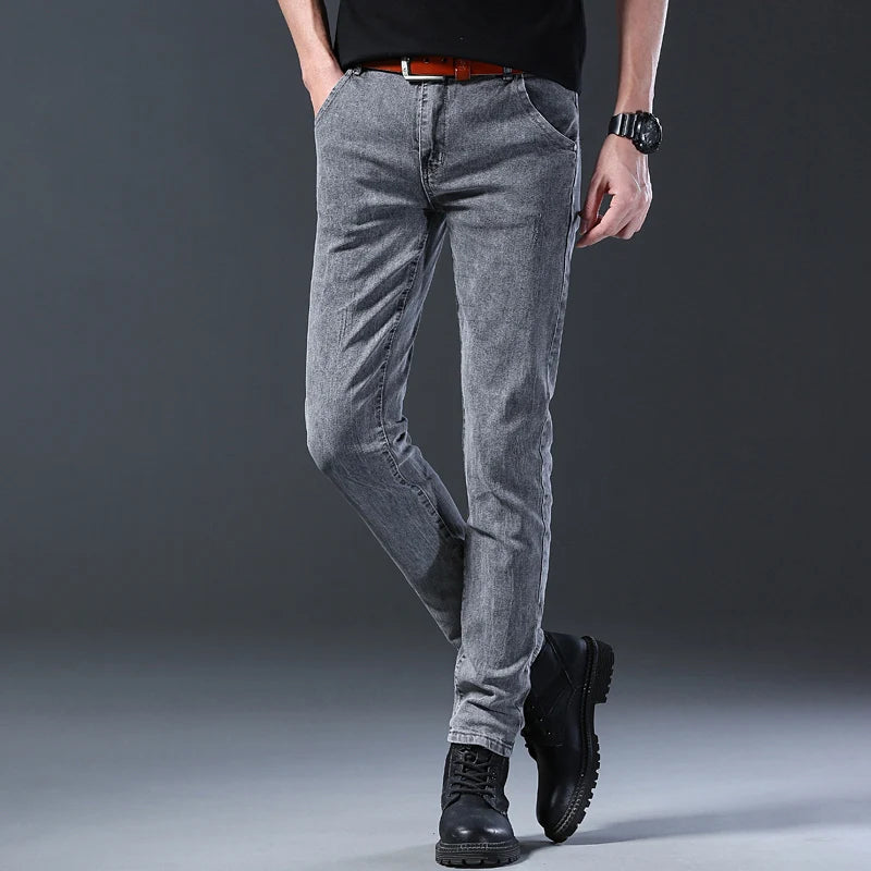 Men's Slim Grey Denim Jeans with Zipper Fly
