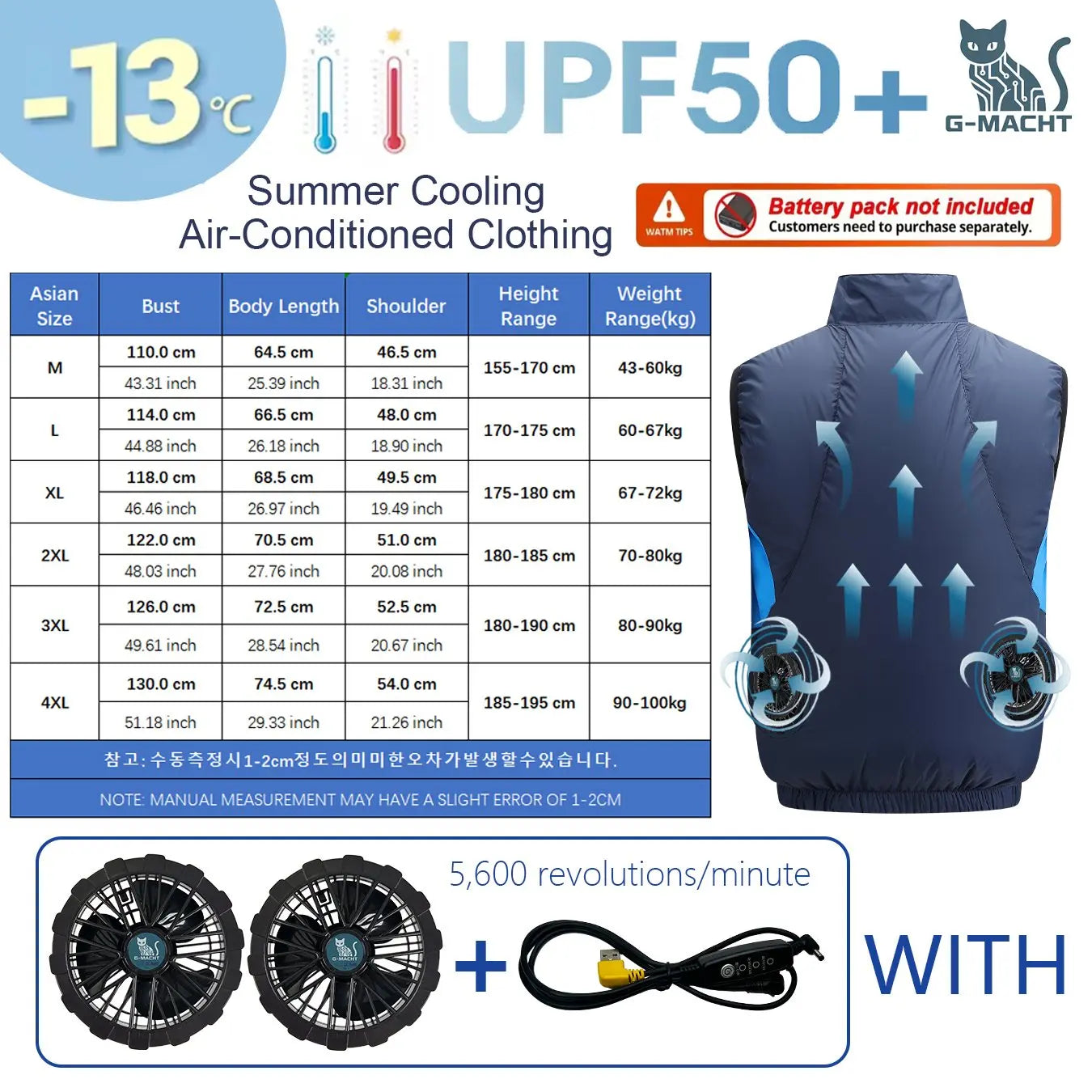 G-MACHT USB 12V/5V Cooling Vest for Men and Women