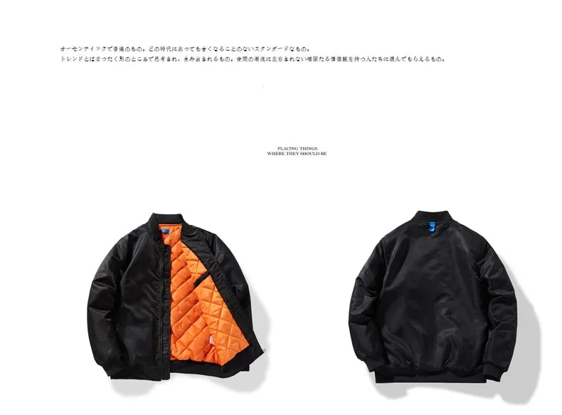 Bomber Jacket Men Women Solid Pilot Jacket Military Flight Baseball Coat