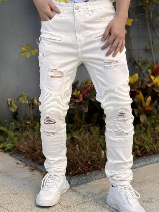 Men's Slim Fit Jeans in White Cotton Blend