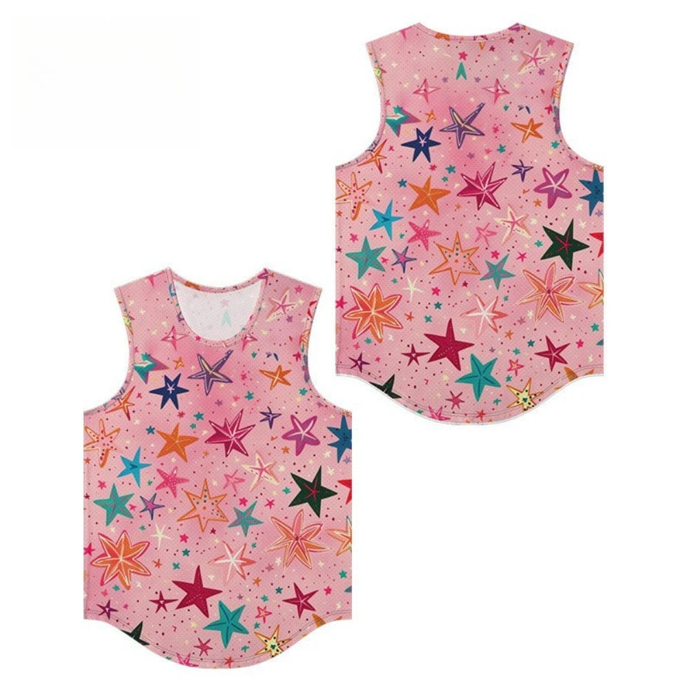 Mens Tank Top Vests Stars Sharks Printed Trendy Breathable Beachwear Essential Sleeveless Loose Summer Sports Oversize Clothing