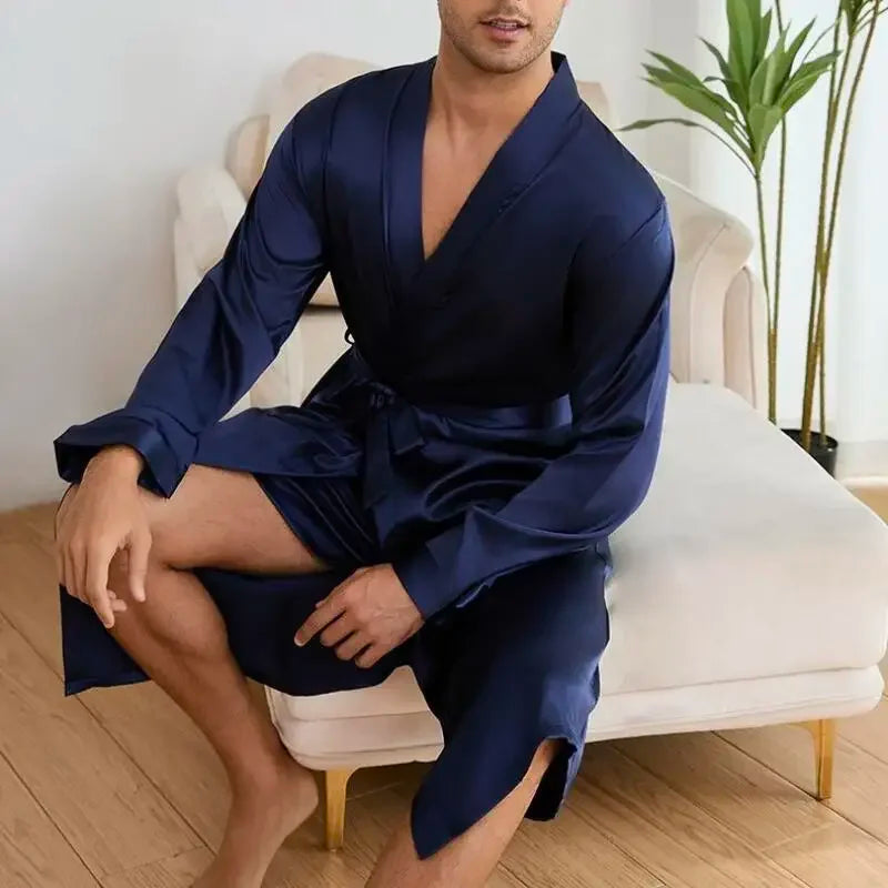 Men's Satin Kimono Bathrobe Set