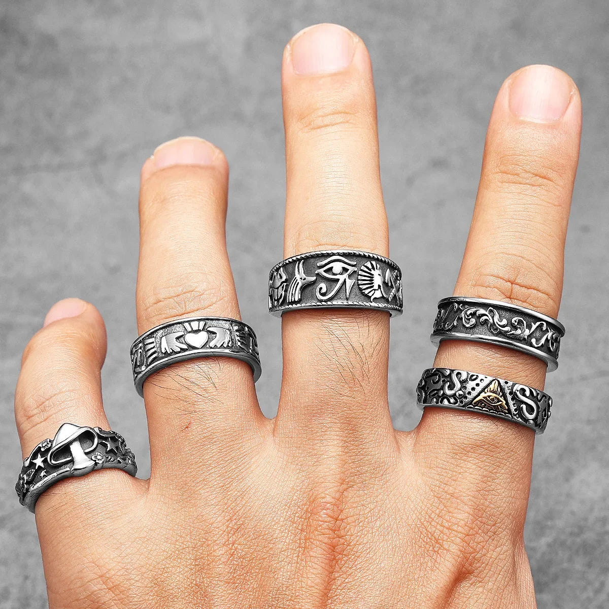 Egypt Pharaoh Eye of Horus Totem Men Rings Stainless Steel Retro Punk Rock Women Jewelry Fashion Accessories Gift Wholesale