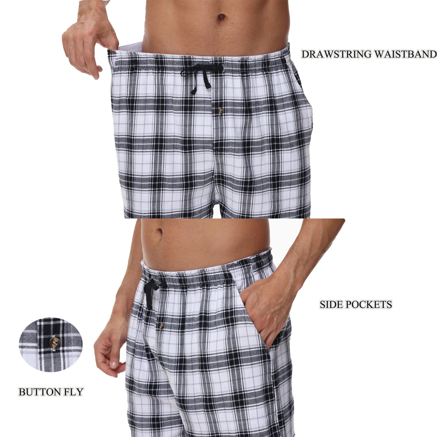 100% Cotton 3Pcs Mens Underwear Boxers Shorts Male Breathable Loose Pajama Sleep Bottoms Shorts Plaid Comfortable Homewear