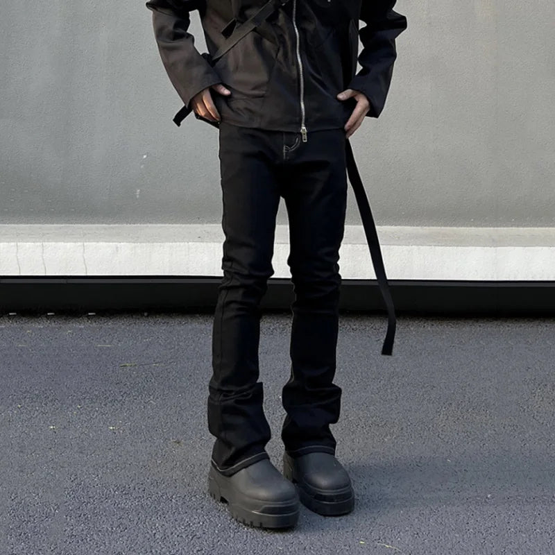 Casual Slim Fit Black Denim Bell Bottom Jeans for Men