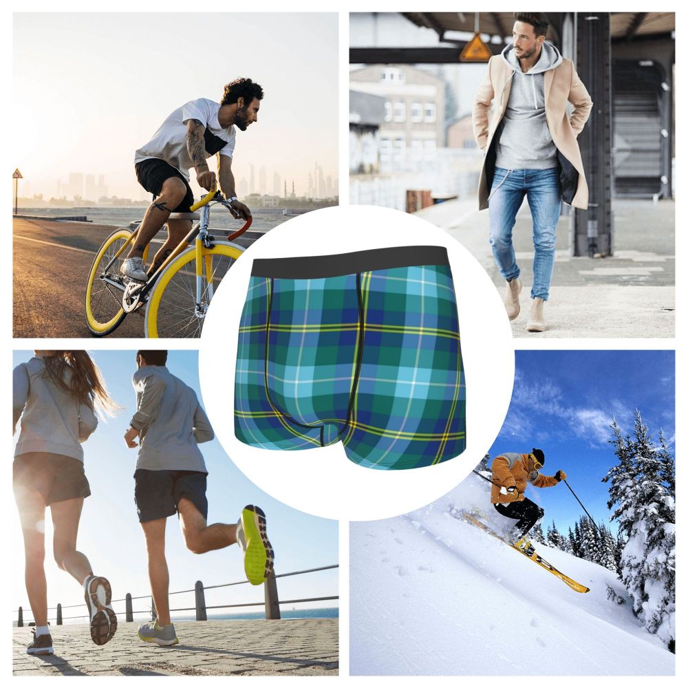 Black Watch Tartan Boxer Shorts for Men in Lycra and Polyester